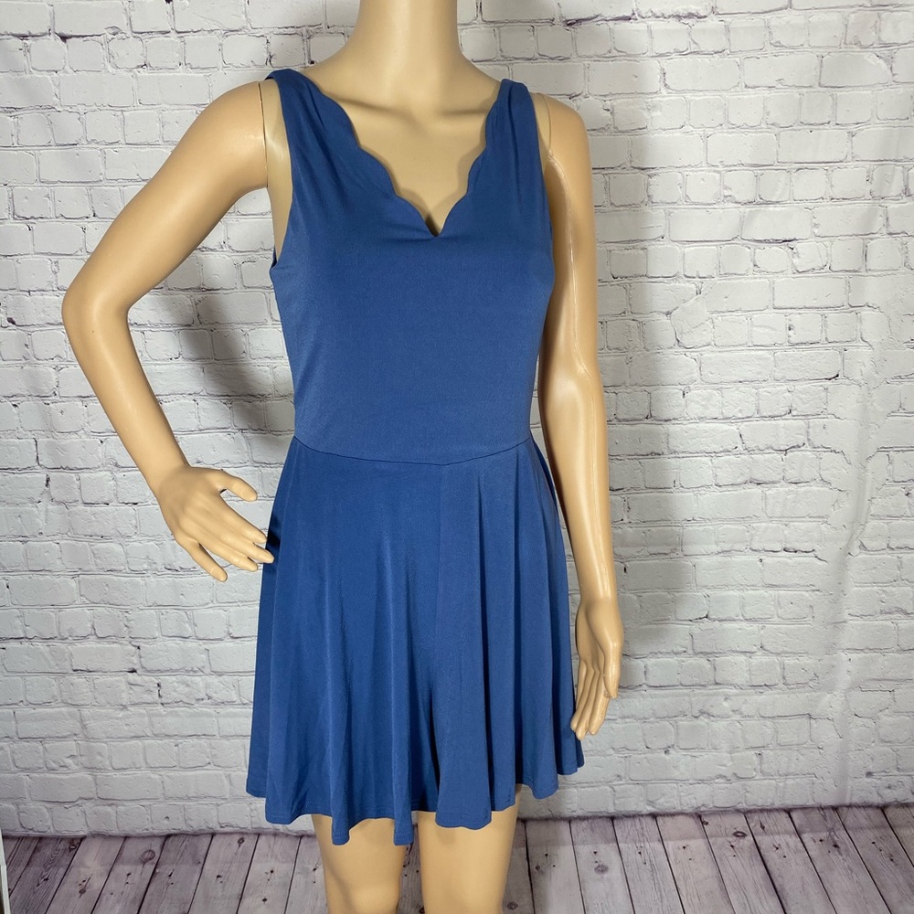 Blue wide leg scalloped romper